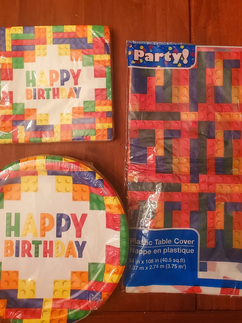 Happy Birthday Building Block Party Plates, Napkins & Table Cover - Multicolor